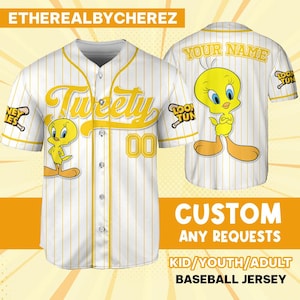 Spersonalizowany Looney Tune Tweety Simple Baseball, Spersonalizowany strój dla dzieci, młodzieży, dorosłych, urodzinowy, kreskówkowej drużyny