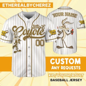 Custom Looney Wile E Coyete Simple Baseball, Custom Kids, Youth, Adult, Birthday, Cartoon Team Outfit