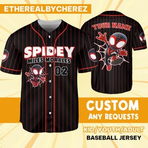 Personalize Spidey Miles Morales Vermelho Preto, Personalizado Crianças, Jovens, Adultos, Aniversário, Traje de Equipe de Desenho Animado