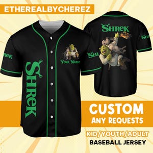 Personalizuj Shrek Friend Funny Awesome Black Green, Baseball Jersey, Custom Kids, Youth, Adult, Birthday, Cartoon Team Outfit