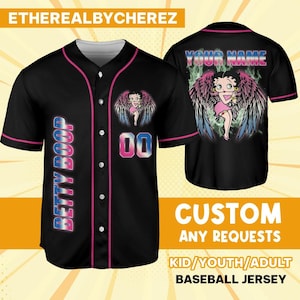 Personalize Betty Boop Black Pink, Betty Boop Baseball Jersey, Funny Movie Cartoon Gift For Fans, Custom Name Shirt, Birthday Gift