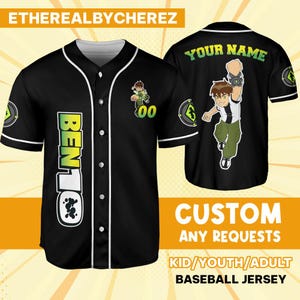 Spersonalizuj koszulkę Ben 10 Green Black, Baseball, niestandardowy strój dla dzieci, młodzieży, dorosłych, urodzinowy, kreskówkowy strój drużynowy