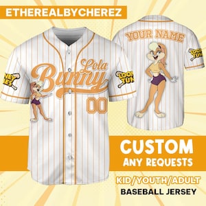 Spersonalizowany Looney Tune Lola Bunny Simple Baseball, Spersonalizowany strój dla dzieci, młodzieży, dorosłych, urodzinowy, kreskówkowej drużyny
