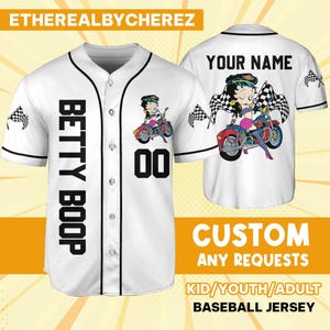 Personalize Betty Boop Biker, Betty Boop Baseball Jersey, Funny Movie Cartoon Gift For Fans, Custom Name Shirt, Birthday Gift