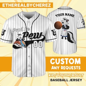 Personalize Pepe Le Pew Jersey Black White, Baseball, Custom Kids, Youth, Adult, Birthday, Cartoon Team Outfit