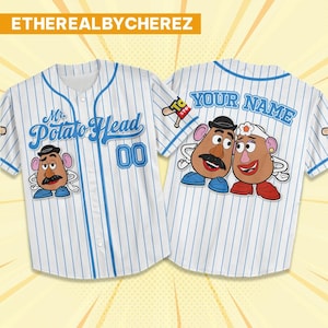 Beisebol personalizado da Disney Toy Story Sra. Batata, trajes de beisebol personalizados para crianças, jovens e adultos da Disney, camisa de aniversário do Toy Story, traje de beisebol