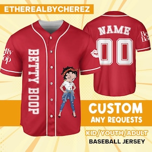 Personalize Betty Boop Ladies, Betty Boop Baseball Jersey, Funny Movie Cartoon Gift For Fans, Custom Name Shirt, Birthday Gift