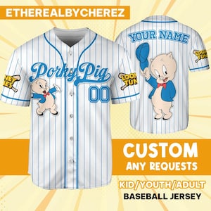 Béisbol simple personalizado de cerdo de Looney Tune, para niños, jóvenes, adultos, cumpleaños, equipo de dibujos animados.