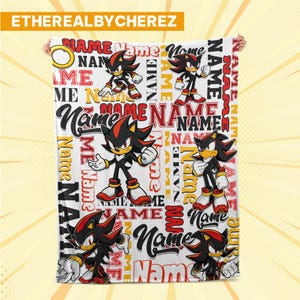 Personalized Shadow Hedgehog Fleece Blanket – Custom Name Disney Throw for Kid, Birthday Gift, Baby Shower, Gift for Boy and Girl