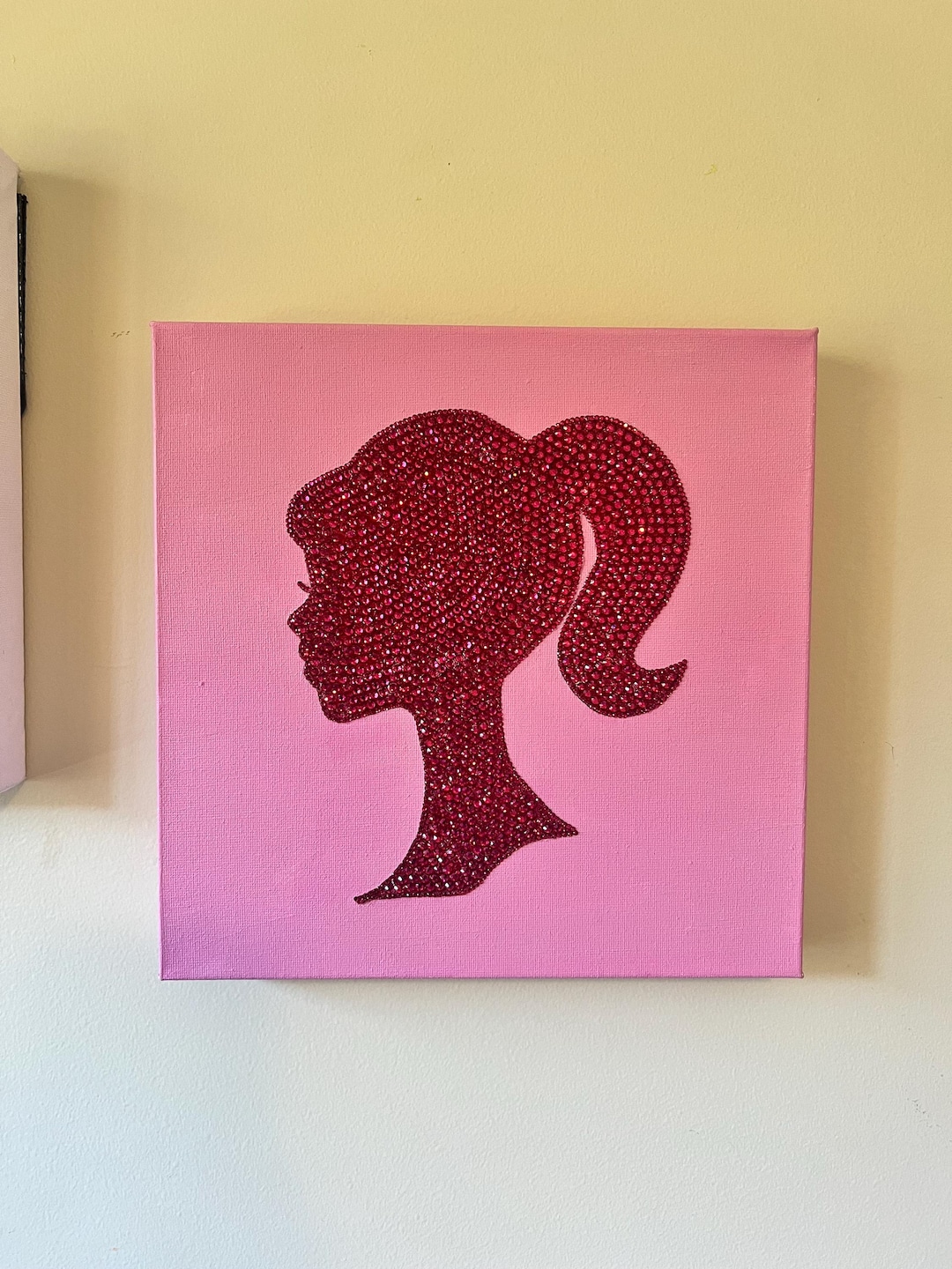 Barbie Rhinestone Lettering Pink Barbie 10x10in, Rhinestone Canvas - Etsy