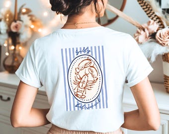 Camiseta de langosta, algodón, estética de pescador, ambiente veraniego, estilo retro costero.