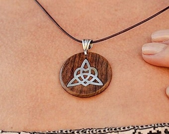 Triquetra Pendant, Custom Mother of Pearl Inlay Necklace, Celtic Necklace Men, Valentines Day Gifts