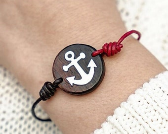 Nautical Anchor Bracelet - Personalize Your Ship Wheel with Pearl Inlay - Ideal Sailor Jewelry - Minimalist Style for Husband's Birthday