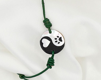 Yin Yang Pearl Inlay Wooden Bracelet for Yoga and Meditation, Unique Paw Print Bracelet for Calming and Healing Meditation