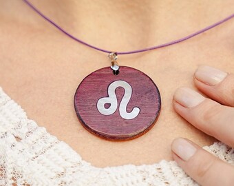 Pearl Inlay  Leo Wooden Necklace, Personalized Initial Letter Pendant, Letter Medallion Pendant, Valentines Day Gifts