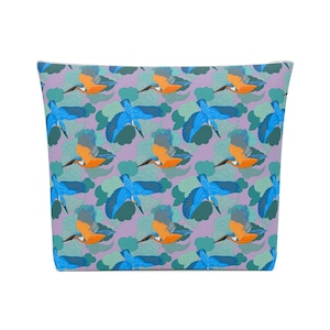 Estuche de maquillaje Kingfisher, elegante estuche de color lila, diseño de pájaros buceadores, organizador de viaje, estuche para lápices, ecológico