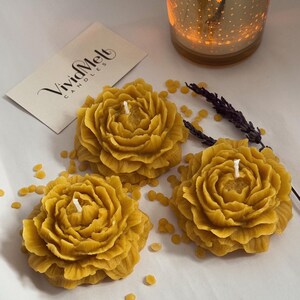 Beeswax Peony Flower Candle | 100% Natural White Pure Organic Beeswax | Handmade Beeswax Candle | Candle for Wedding Favors | Natural Candle