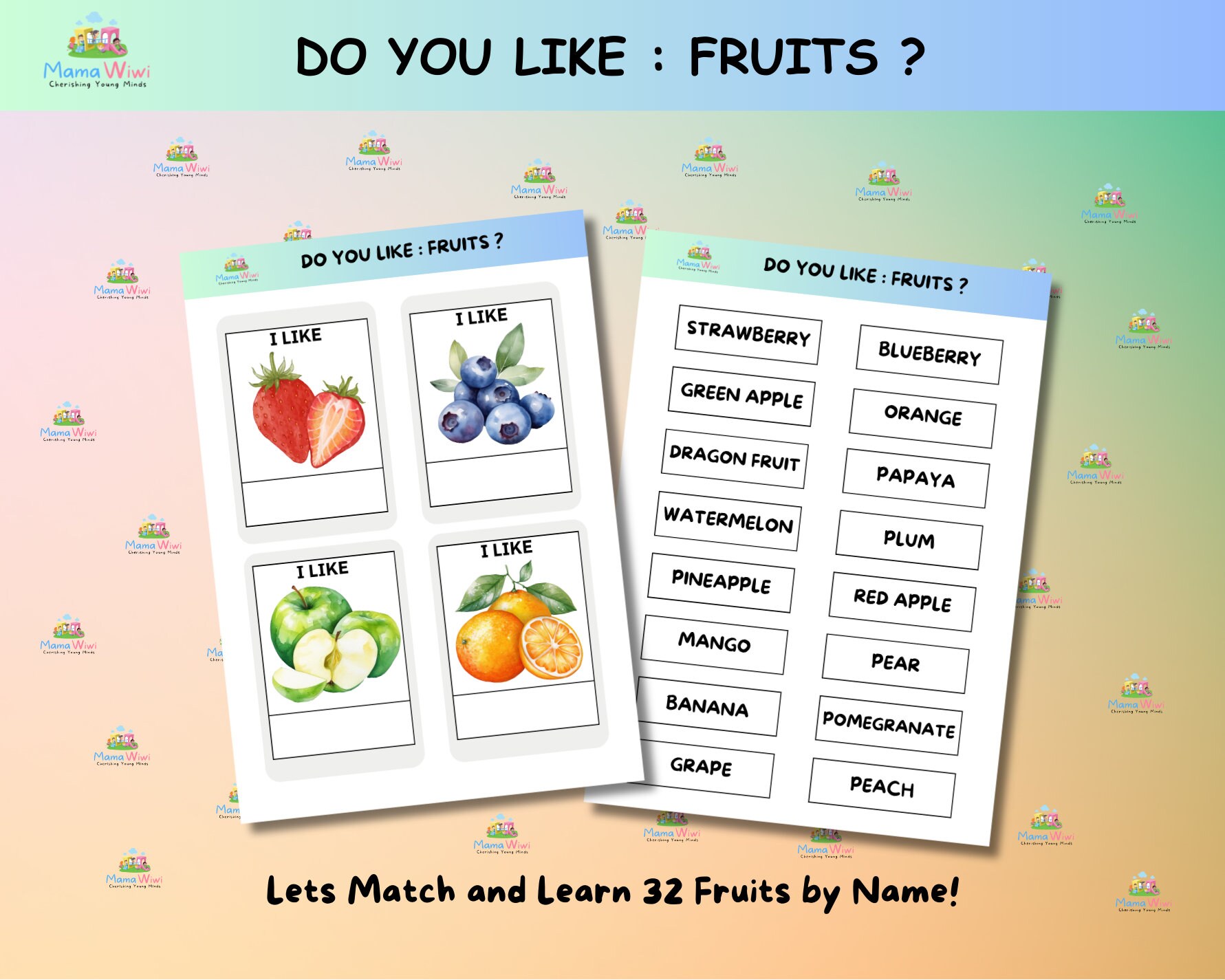 Fruits Printable Flashcards, 32 Fruits for Preschoolers, Educational ...