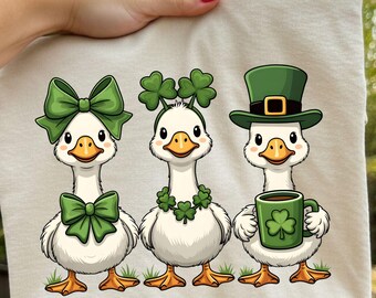 Imágenes prediseñadas de ganso divertido del Día de San Patricio, trébol PNG (descarga digital)