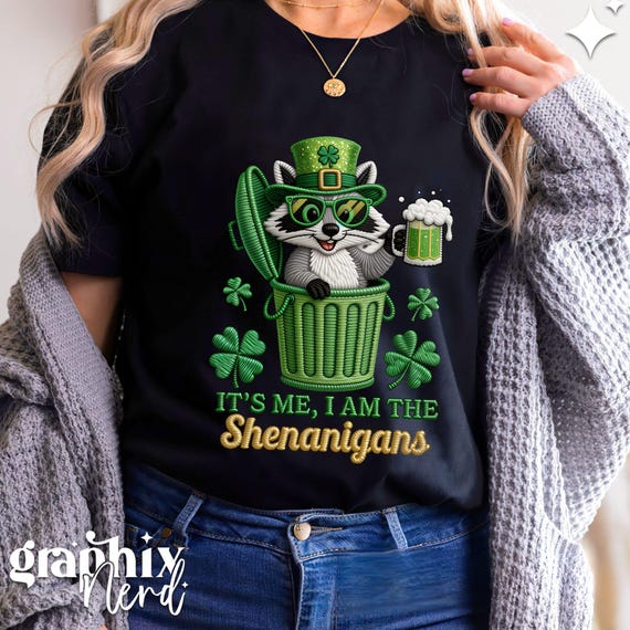 St Patricks Day Raccoon PNG, Faux Latch Yarn Raccoon Sublimation, Green Shamrock Trash Panda Digital Download, Retro Irish Shenanigans PNG