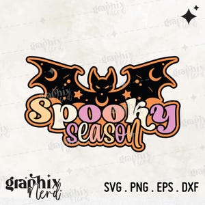 Spooky Season Svg Trendy Halloween PNG SVG Spooky vibe png halloween-retro-shirt png Girly Spooky Season Bat Colorful Halloween Design Svg