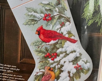 Cross Stitch Pattern Early Snow Cardinals Stocking Digital file PDF