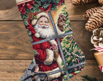 Kruissteekpatroon voor een kerstsok met snoepstokjes en kerstman (PDF-bestand)