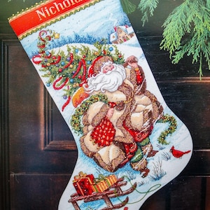 Cross stitch pattern Santa&#39;s Journey Stocking PDF Digital file