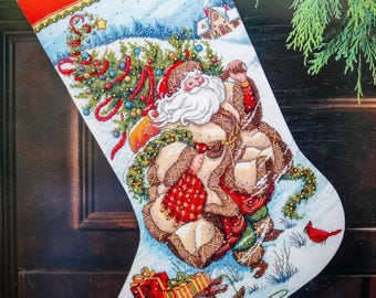 Borduurpatroon voor een kerstsok "De reis van de Kerstman" (PDF-bestand)