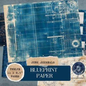 Op de afbeelding: Twaalf vellen blauw blauwdrukpapier van 11 x 8,5 inch met een verweerde look. Het papier is perfect voor junk journals en andere knutselprojecten.