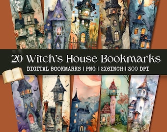 Watercolor Witch House Bookmarks: Printable Halloween Bundle (Digital Download)