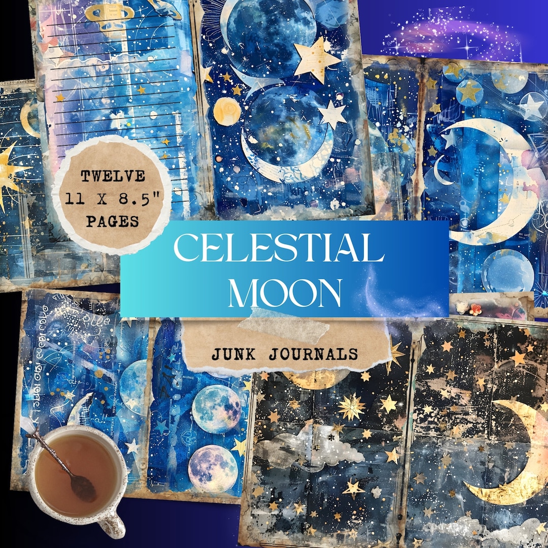 Celestial Moon Junk Journal Digital Papers Stars and Night Sky ...