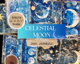 Journal indésirable lune céleste, papiers numériques, étoiles et fond de ciel nocturne, scrapbooking, usage commercial