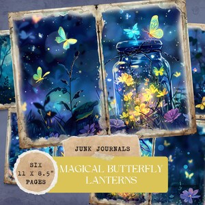 Magische Schmetterling Laternen Junk Journal Kit Theme Digitale Papiere Meer, Nachtszenen Scrapbooking Hintergründe mit Kommerzieller Nutzung