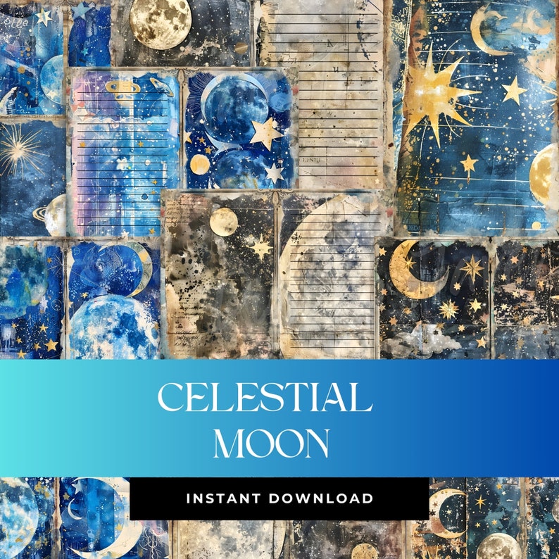 Celestial Moon Junk Journal Digital Papers Stars and Night Sky ...