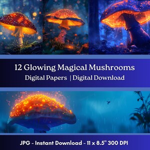 12 Glowing Magical Mushroom Digital Papers | Night time Backgrounds | Digital Backgrounds | Scrapbooking Backgrounds | Commercial Use