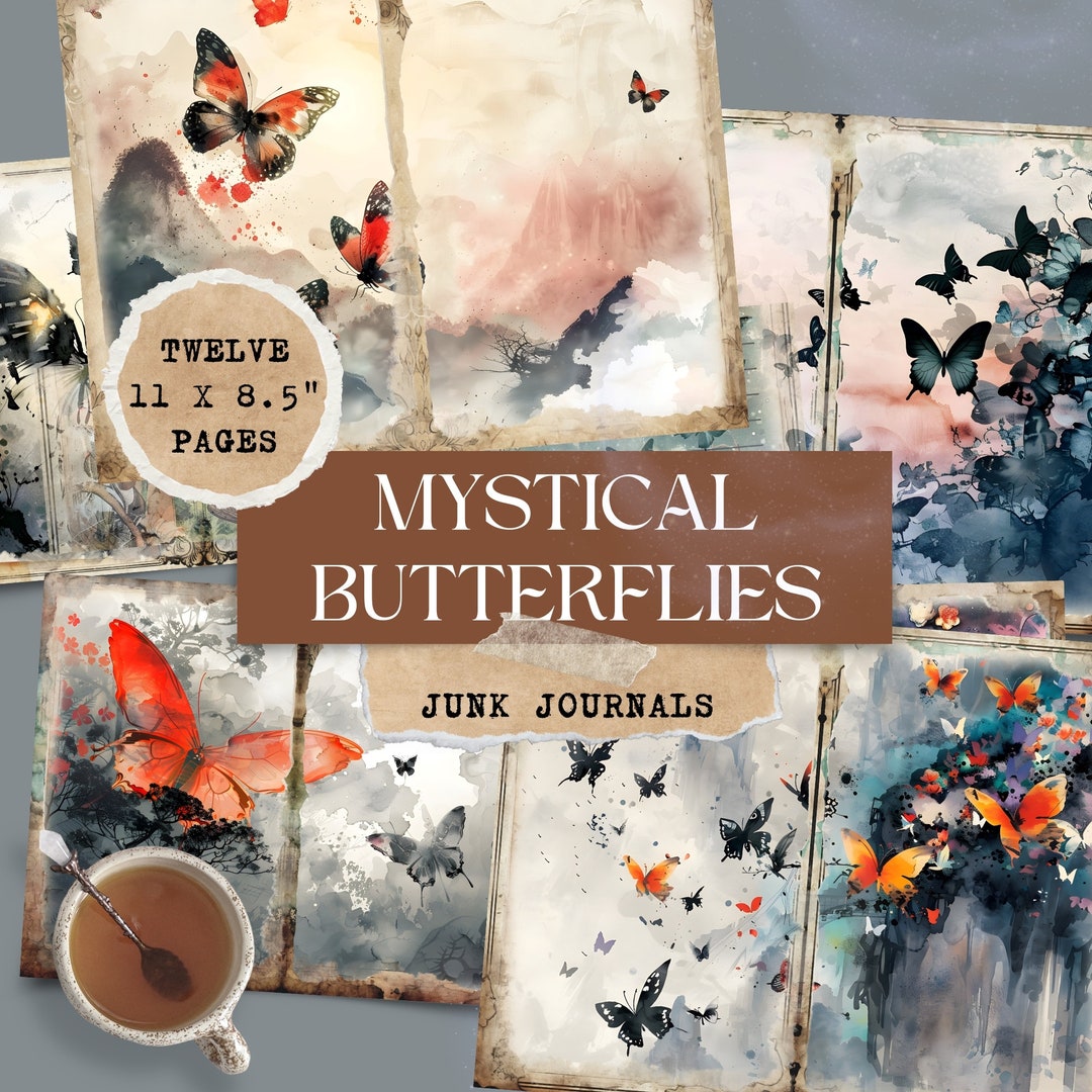 Butterfly Watercolor Junk Journal Pages: Asian Art Digital Paper ...