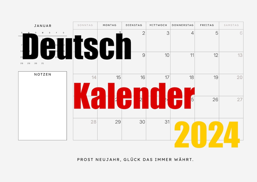 German Calendar 2024 PRINTABLE Monthly Calendar in German 2024 Etsy