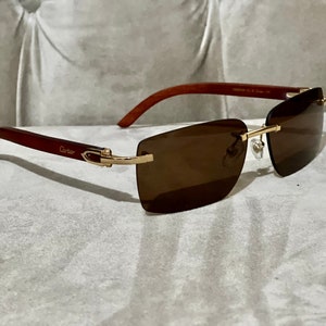 Cartier Vintage Wooden Frame Sunglasses, Mid Century Modern Brown Lens, Unique Gift for Sun Protection