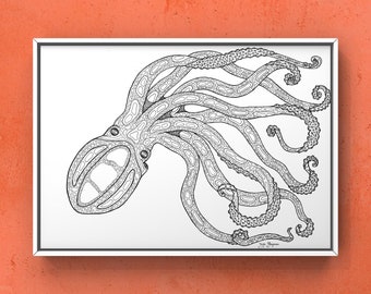 Nummerierter handgemachter Kunstdruck „Gefleckter Oktopus Nr.1“