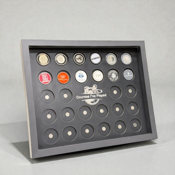Expositor personalizado para marcadores de bolas de golfe, suporte para marcadores de golfe, presente personalizado para golfistas, expositor para objetos de coleção de golfe, presente para golfista, presente para jogador de golfe