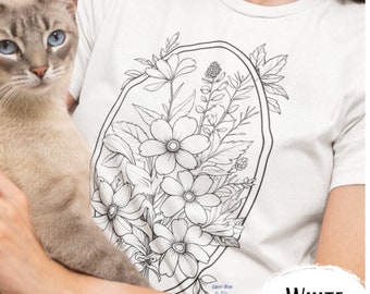 ワイルドフラワーグラフィックTシャツ：ボヘミアンフローラルTシャツ、自然愛好家へのギフト