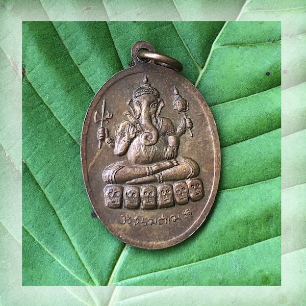 Pendentif Ganesh/Shiva | Père et fils recto-verso | Charme bouddhiste | Charme hindou | 2 côtés | Pendentif en bronze | Amulette thaïlandaise