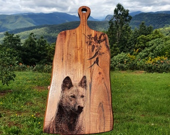 Dingo & Eucalyptus Custom Engraved Australian Native Hardwood Chopping/Cutting/Serving Paddle Board