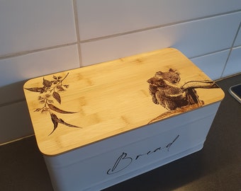 Koala & Eucalyptus Custom Engraved Australian Native Bread Box Kitchen Storage