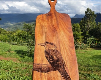 Laughing Kookaburra Custom Engraved Australian Native Hardwood Chopping/Cutting/Serving Paddle Board