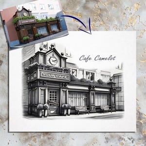 Custom Business Sketch, Drawing From Photo, Commercial Building illustration, Business Front, Hotel, Restaurant, Bar, Boutiques house sketch