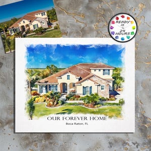 Custom Home Portrait House Watercolor Painting, Realtor Gift, Home Print, Custom Housewarming Gift, House Decor First Home Drawing New Home