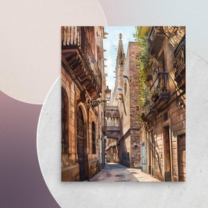 Barcelona print, Barcelona schilderij, kunst aan de muur Spanje, stadsgezicht artwork, Spanje reisposter, oude stad Barcelona, aquarel, Europa reizen