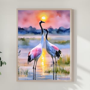 Crane Bird Art, Japanese Crane Art, Japanese Bird Print, original painting, Crane Poster, Japan Art, Asian Bird painting, Crane Wall Art